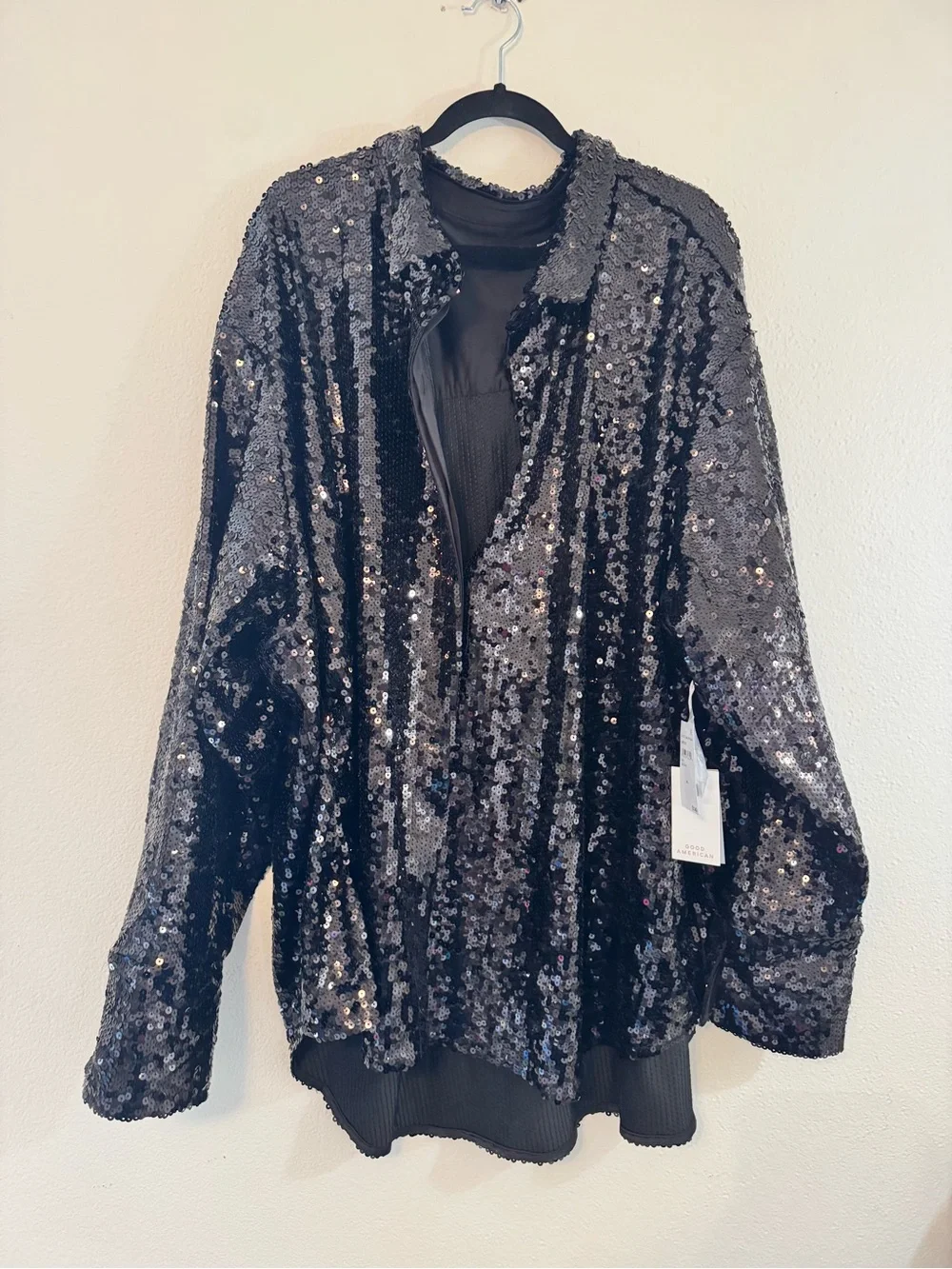 Good American Black Sequin Button-Up Shirt - Picture 2 of 3